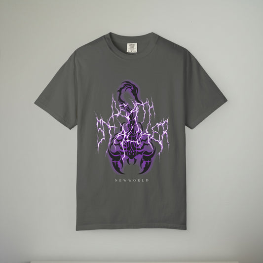Purple Lightning Graphic Tee | Alternative Streetwear Shirt | Dark Aesthetic Heavyweight T-Shirt | Vintage Washed Punk Style Tee
