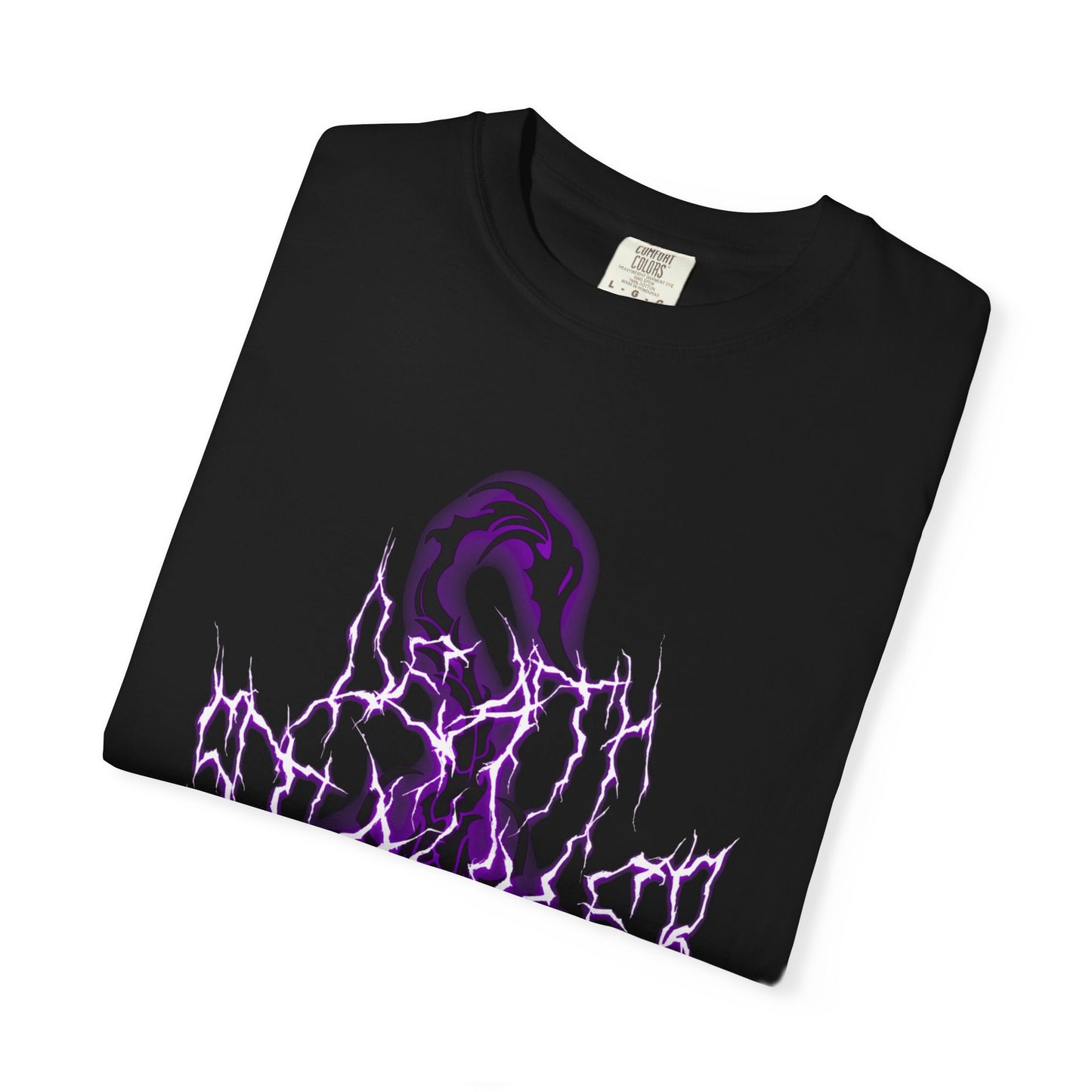 Purple Lightning Graphic Tee | Alternative Streetwear Shirt | Dark Aesthetic Heavyweight T-Shirt | Vintage Washed Punk Style Tee