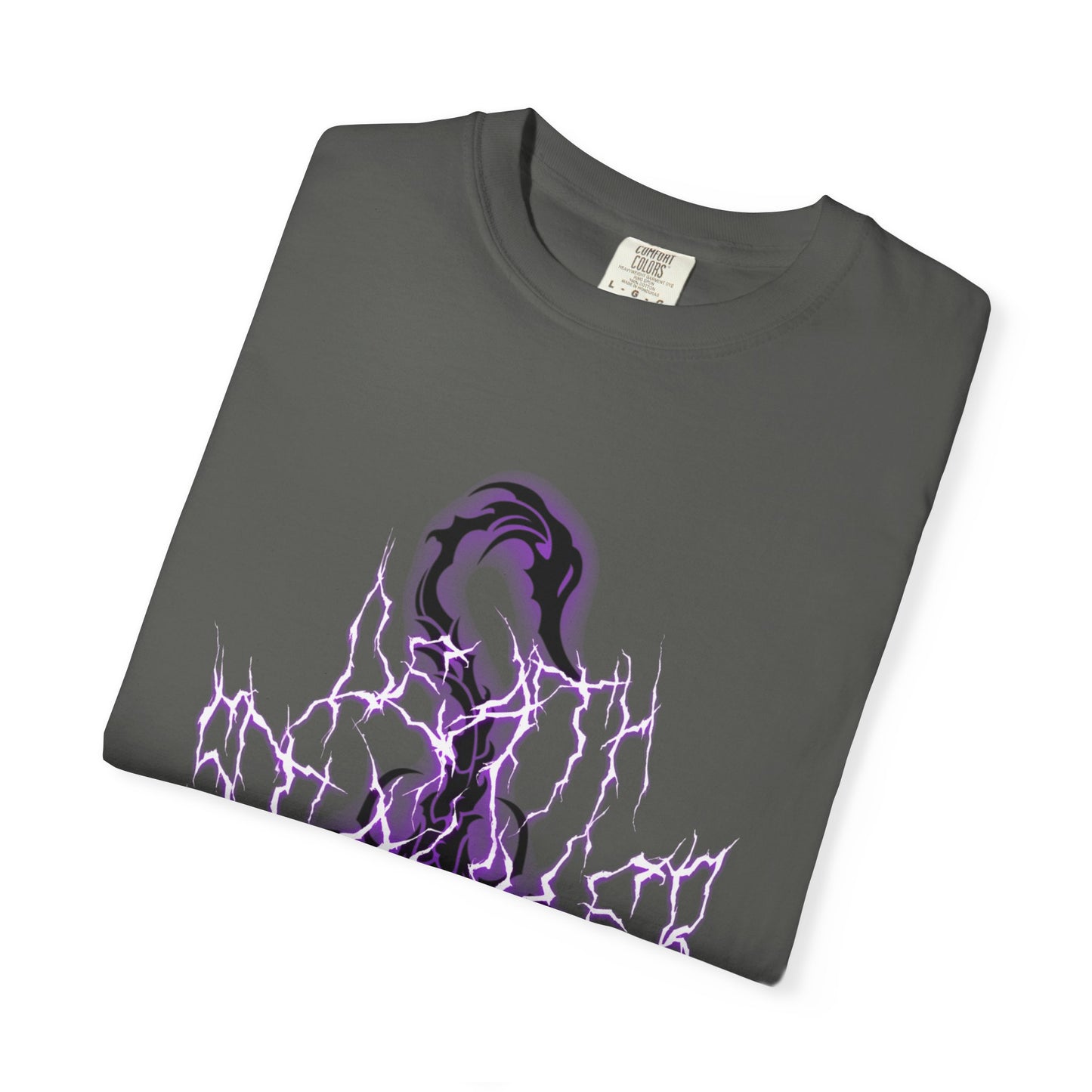 Purple Lightning Graphic Tee | Alternative Streetwear Shirt | Dark Aesthetic Heavyweight T-Shirt | Vintage Washed Punk Style Tee