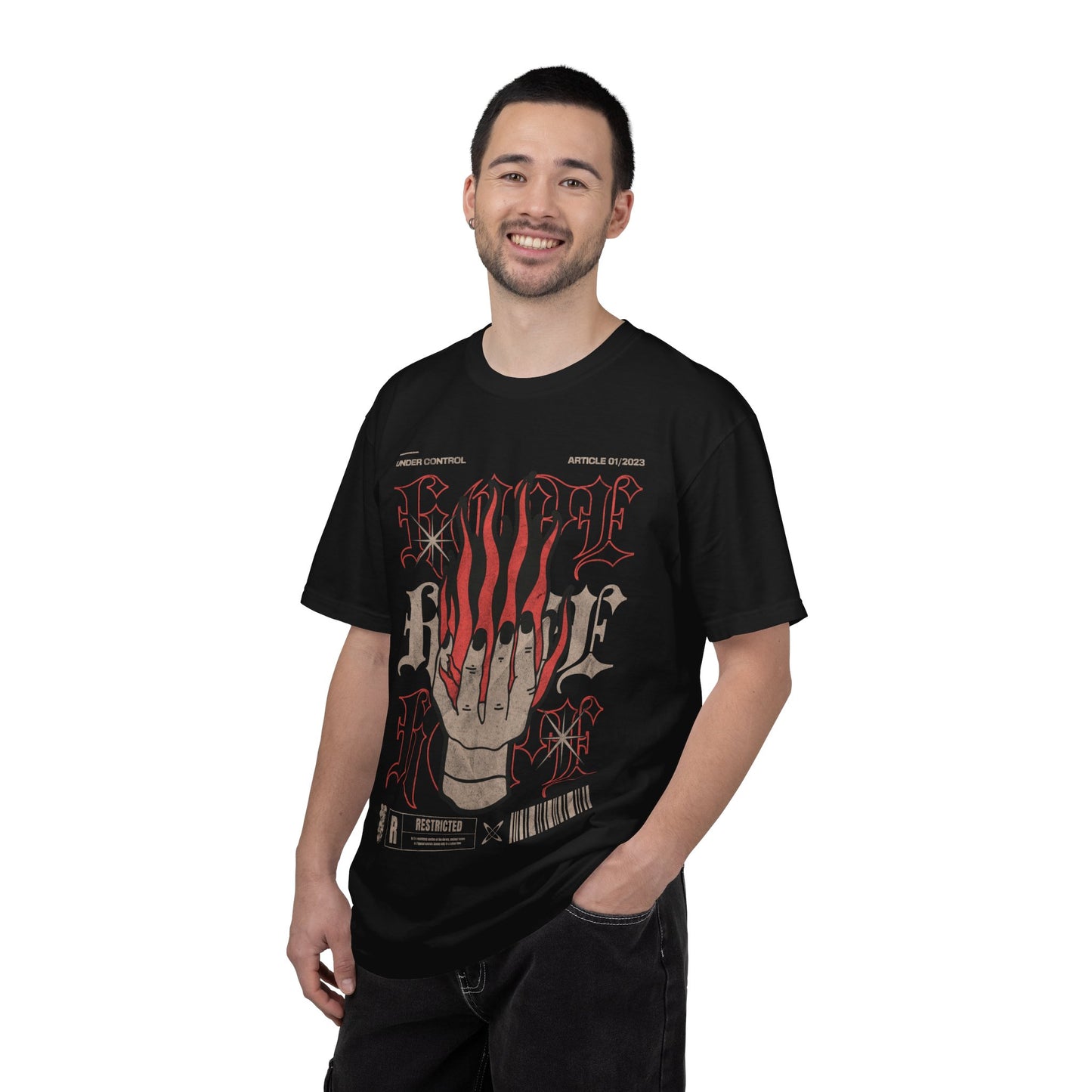 Flaming Hand Gothic Graphic Tee | Vintage Washed Streetwear Shirt | Alternative Heavyweight T-Shirt | Dark Aesthetic Punk Tee