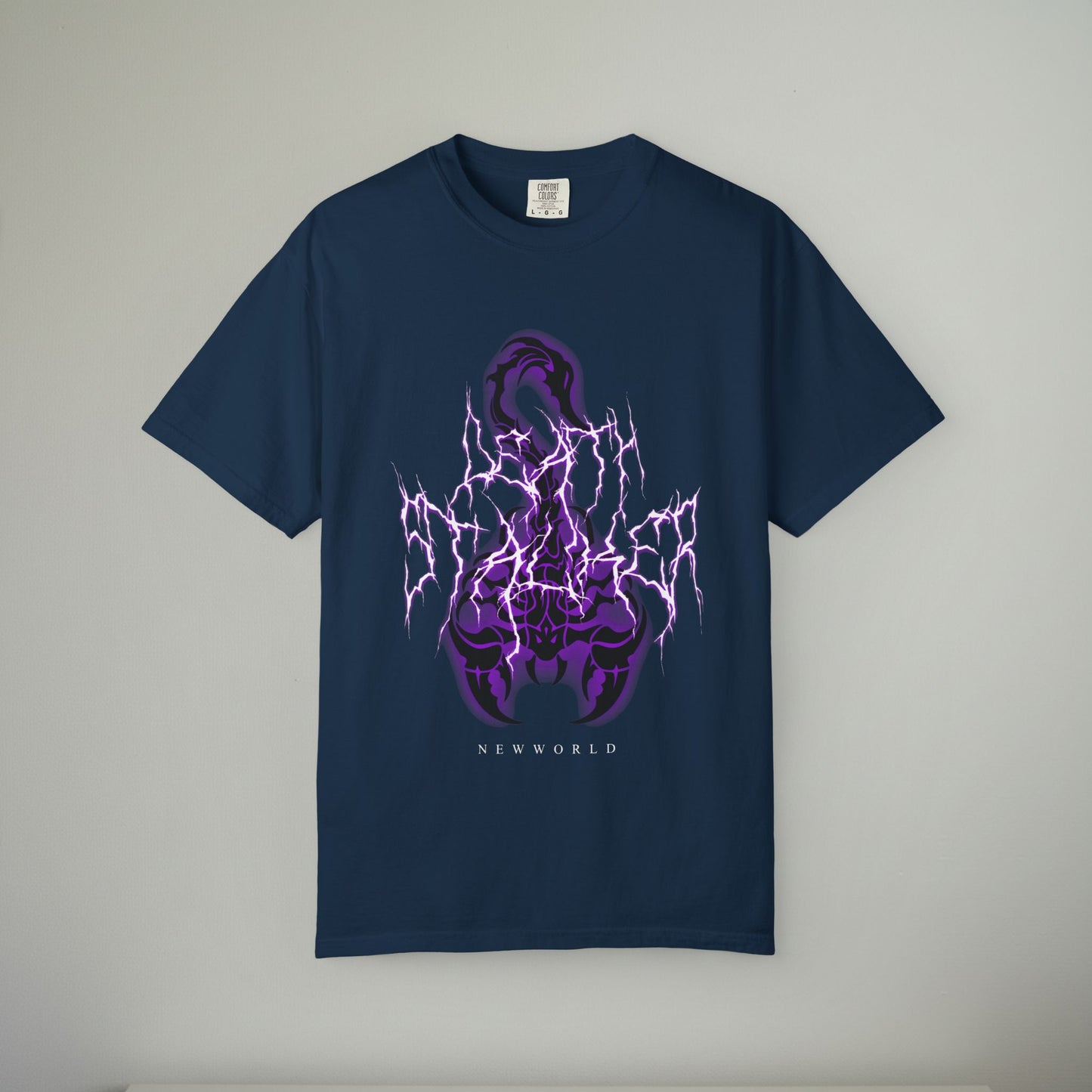 Purple Lightning Graphic Tee | Alternative Streetwear Shirt | Dark Aesthetic Heavyweight T-Shirt | Vintage Washed Punk Style Tee