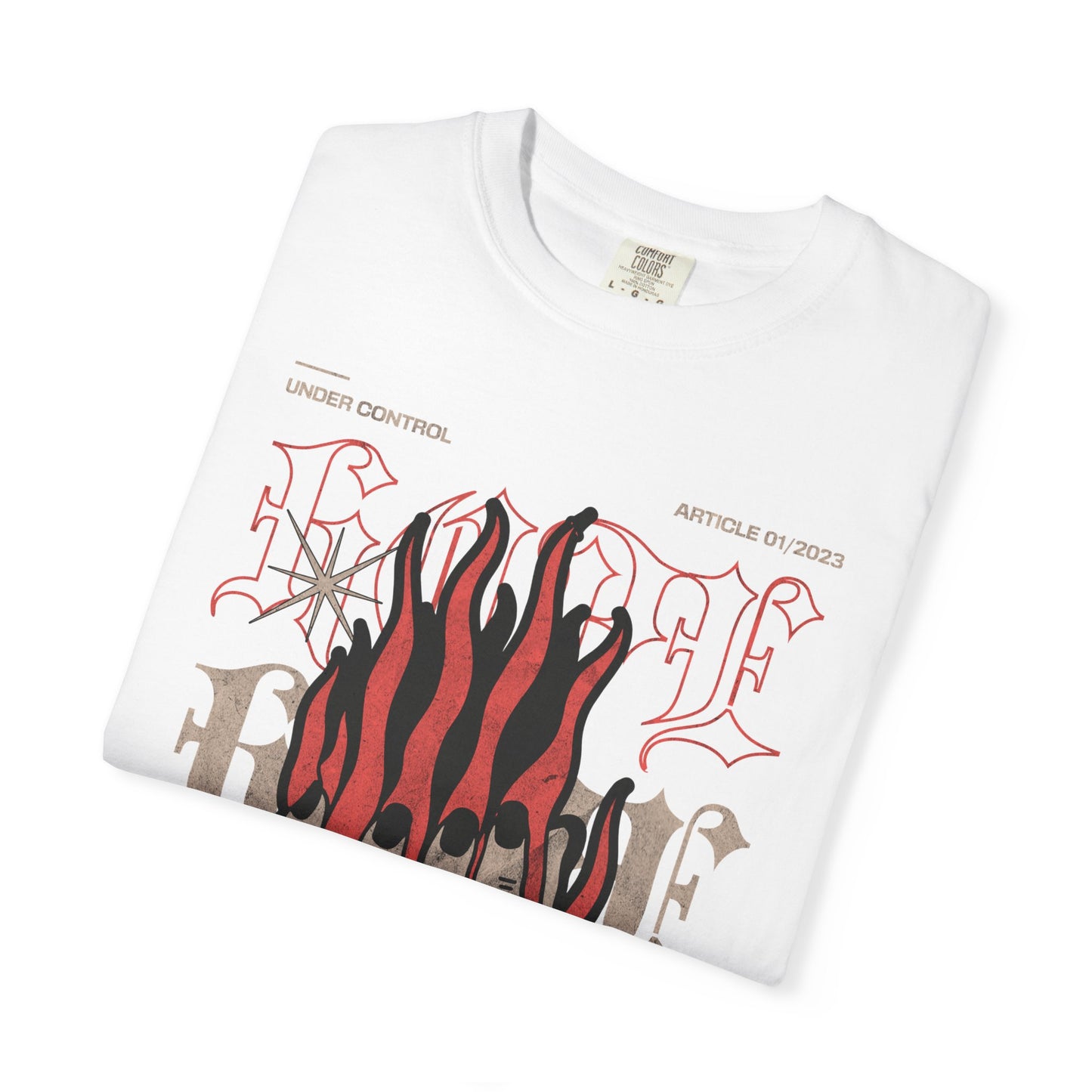 Flaming Hand Gothic Graphic Tee | Vintage Washed Streetwear Shirt | Alternative Heavyweight T-Shirt | Dark Aesthetic Punk Tee