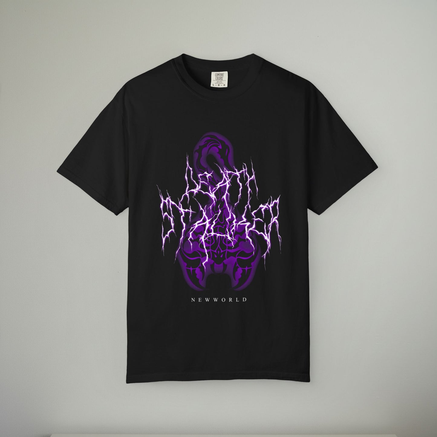 Purple Lightning Graphic Tee | Alternative Streetwear Shirt | Dark Aesthetic Heavyweight T-Shirt | Vintage Washed Punk Style Tee