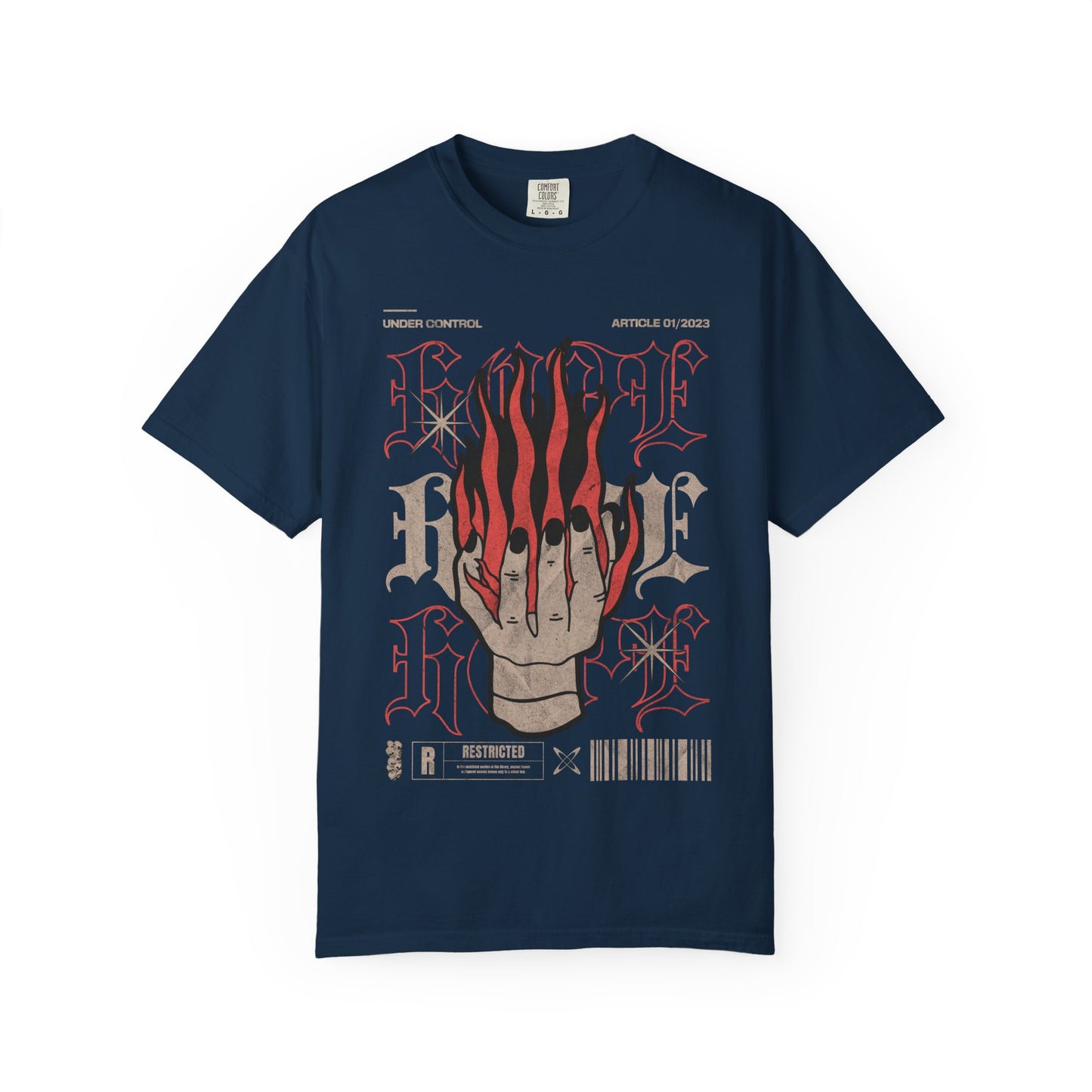Flaming Hand Gothic Graphic Tee | Vintage Washed Streetwear Shirt | Alternative Heavyweight T-Shirt | Dark Aesthetic Punk Tee