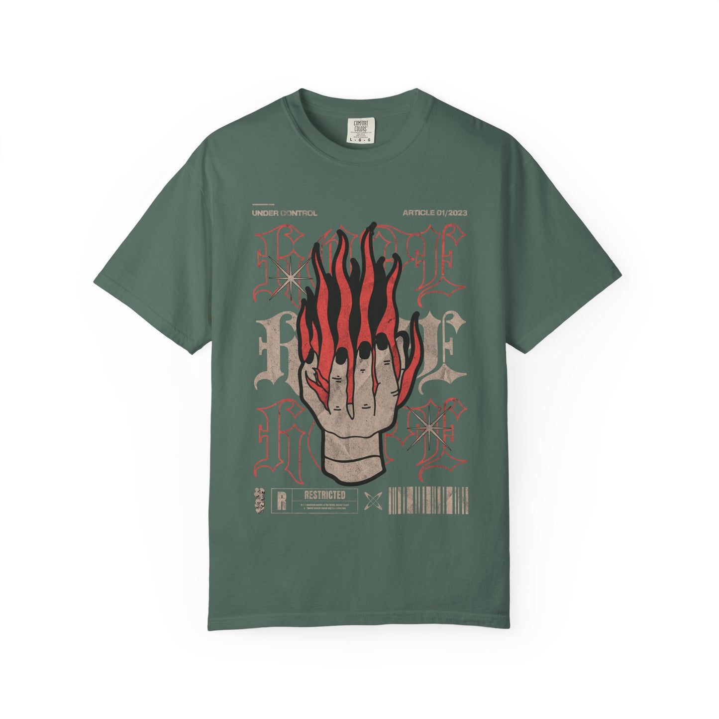 Flaming Hand Gothic Graphic Tee | Vintage Washed Streetwear Shirt | Alternative Heavyweight T-Shirt | Dark Aesthetic Punk Tee
