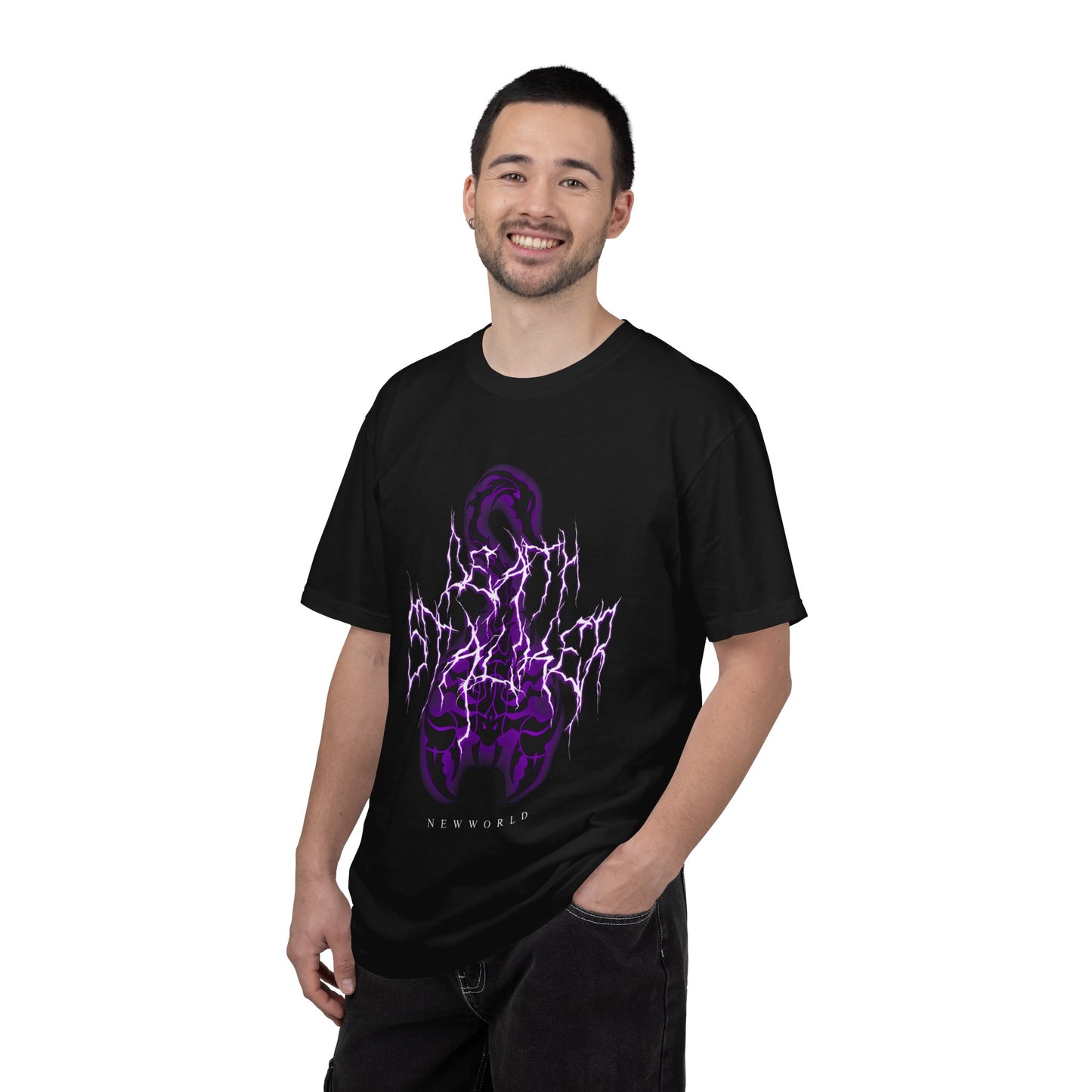 Purple Lightning Graphic Tee | Alternative Streetwear Shirt | Dark Aesthetic Heavyweight T-Shirt | Vintage Washed Punk Style Tee