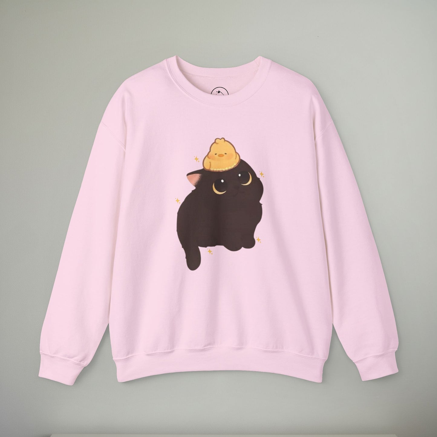 Cozy Cat Embroidered Crewneck Sweatshirt | Cute Black Cat & Chick Sweater | Soft Everyday Pullover | Whimsical Animal Sweatshirt | Cozy Gift